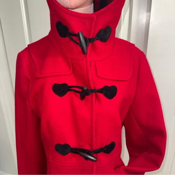 Betsey Johnson Red Wool Hooded Pea coat - Picture 4 of 8